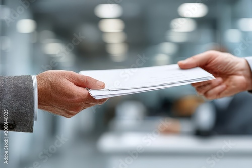 Hands Exchanging Documents In An Office Setting