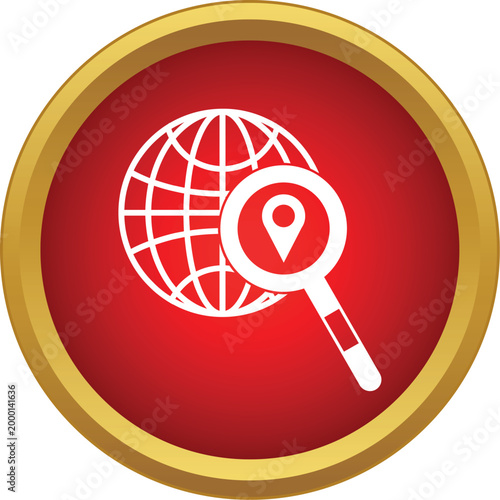 Globe and magnifying glass with map pin illustrating worldwide location search