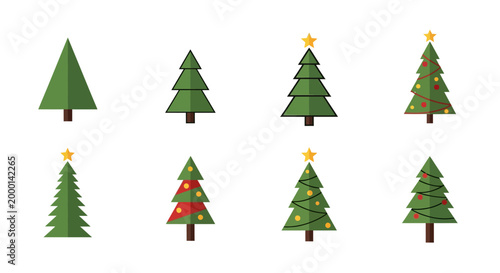 Collection of Decorated and Plain Christmas Trees with Stars