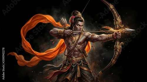 Powerful Archer Character Lord Rama with Bow and Arrow Illustration
