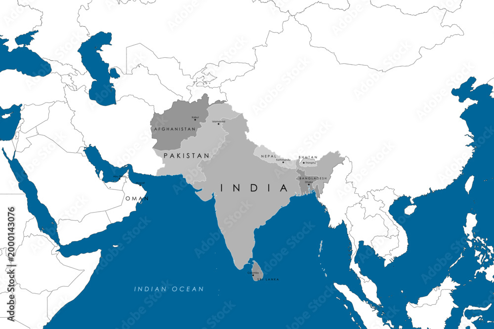Obraz premium South Asia Map political map with countries and borders