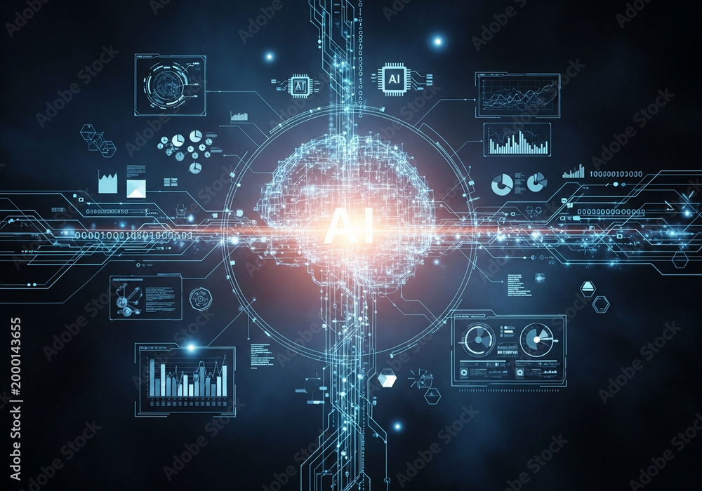 Naklejka premium artificial intelligence technology concept with digital network background