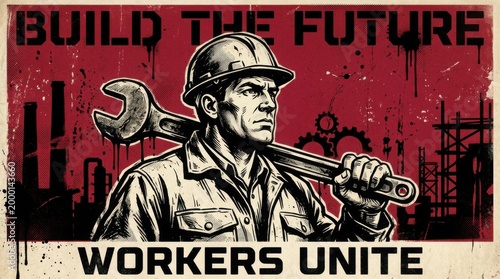 Workers Unite Build the Future Retro Style Industrial Poster