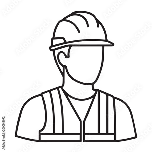 Line drawing of a construction worker in hard hat Vector, illustration