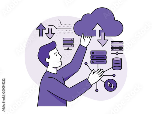 Cloud Computing Illustration Monochrome Data Storage Flat Style