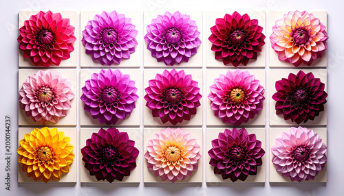 Collection of colorful paper flower bouquets, artistic and elegant, isolated on white background.