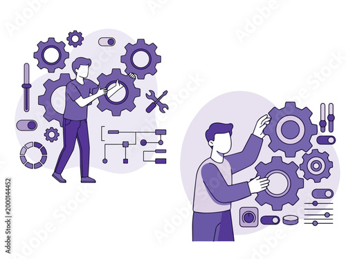 System Settings Illustration Monochrome Configuration Flat Line Style