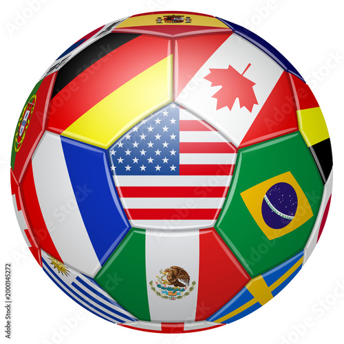 3D Football in the colours of different countries