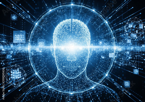 artificial intelligence technology concept with digital network background