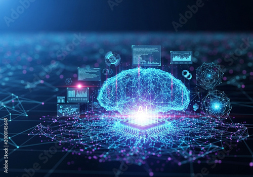 artificial intelligence technology concept with digital network background