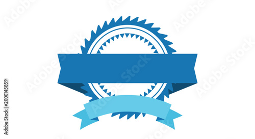 Blue seal badge design with a jagged edge and two blank ribbon banners for quality certifications or achievement awards.