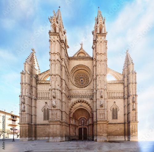 Facade of La Seu Cathedral in Palma de Mallorca  - Entrance and west, Spain