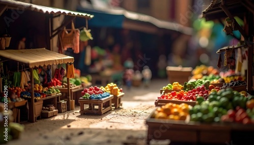Vibrant Outdoor Market Scene with Fresh Produce.