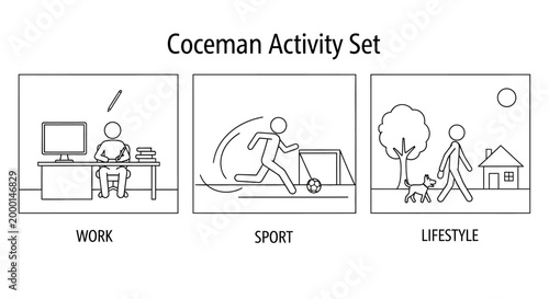 Activity Set Depicting Work, Sport, and Lifestyle: A comprehensive illustration set that captures the essence of work, sport, and lifestyle.