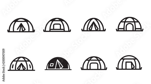 Collection of simple tent icons in a clean linear design for outdoor recreation and camping themes