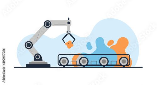 Industrial Robotic Arm on Conveyor Belt Automation Process.