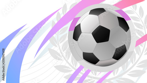 Soccer ball on abstract background with laurel wreath and waves, vector illustration