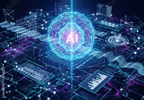 artificial intelligence technology concept with digital network background