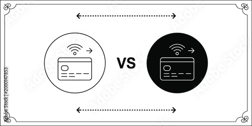 Contactless payment versus tap to pay credit card nfc mobile payment vector icon.