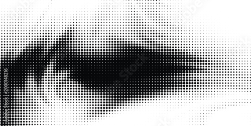 Halftone pattern of a human eye closeup, black and white pop art style eye illustration, abstract graphic design vector illustration