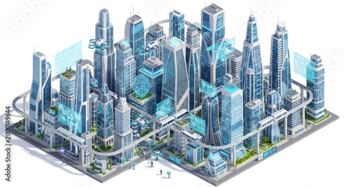 Futuristic Cityscape with Holographic Projections and Advanced Infrastructure.