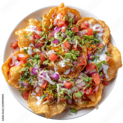  Top view of Mouth Watering Puri Chaat is an Indian snack food which is especially popular in the state of Maharashtra. [Transparent Background PNG].