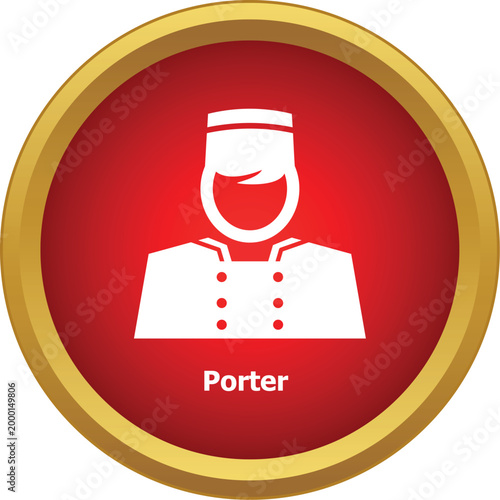 Porter bellboy avatar icon on a red button, symbolizing hotel staff and service