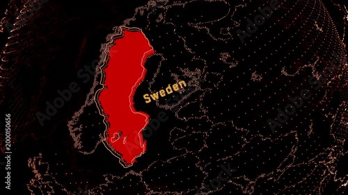 Sweden Map Highlight on Rotating Digital Globe.