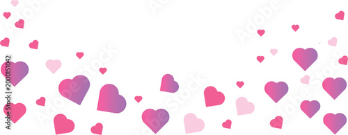 Romantic Pink Hearts Border Pattern on Soft White Background for Greeting Card, Invitation, Header Banner and Cute Love Decoration Design