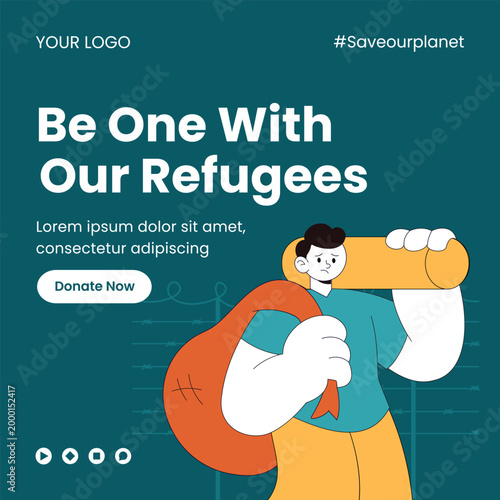 World Refugee Day Flat Cartoon Hand Drawn Illustration Social Media Background