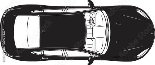 View of a black and white sketched car with interior details also transparent background