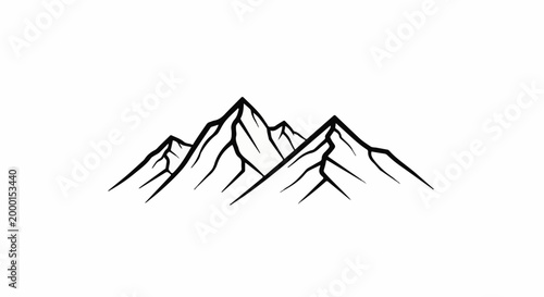 Stylized black and white outline drawing of multiple mountain peaks