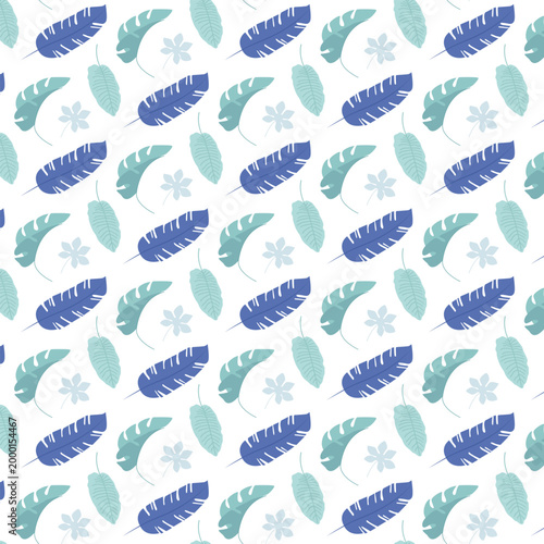 Canvas Print Seamless tropical leaf pattern with blue and teal banana-style leaves, elongated
