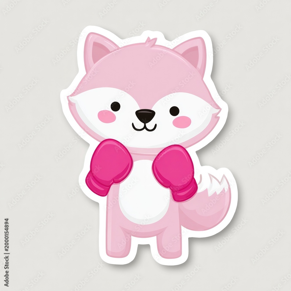 Fototapeta premium Cute cartoon fox in boxing gloves ready for training on a white background