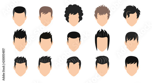 Male Hairstyles Elements Collection with Modern Barber Styles and Trendy Haircut Silhouette Set