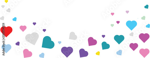 Colorful Floating Heart Border Design on White Background with Copy Space for Romantic Greeting Card, Banner and Invitation Layout