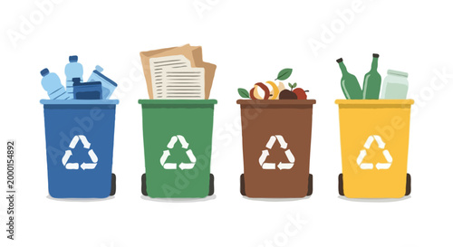 Waste Sorting Guide – Color Coded Recycling System Illustration