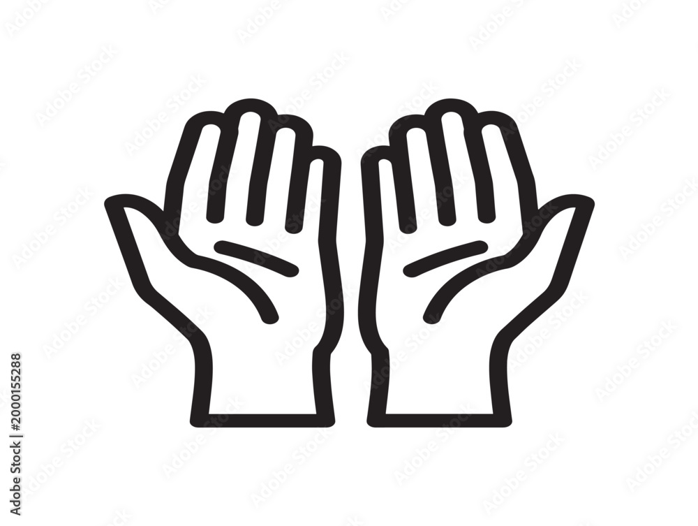 Obraz premium Minimalist black and white line art of cupped hands icon vector illustration