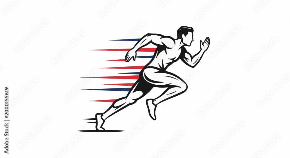 Obraz premium Stylized runner with red and blue speed lines