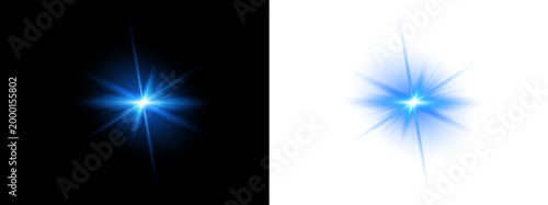 Dynamic blue light effect starburst flare with radiant rays for graphic design Isolated on transparent background. PNG