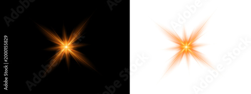 Dynamic golden light effect starburst flare and radiant light streaks for design isolated on transparent background. PNG