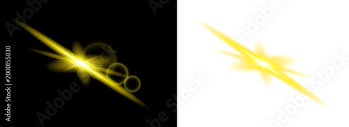 Dynamic golden light effect starburst flare and radiant light streaks for design isolated on transparent background. PNG