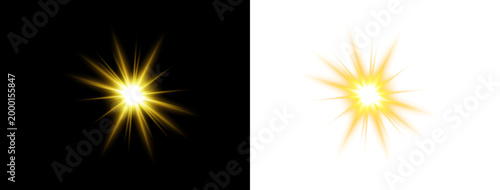 Dynamic golden light effect starburst flare and radiant light streaks for design isolated on transparent background. PNG