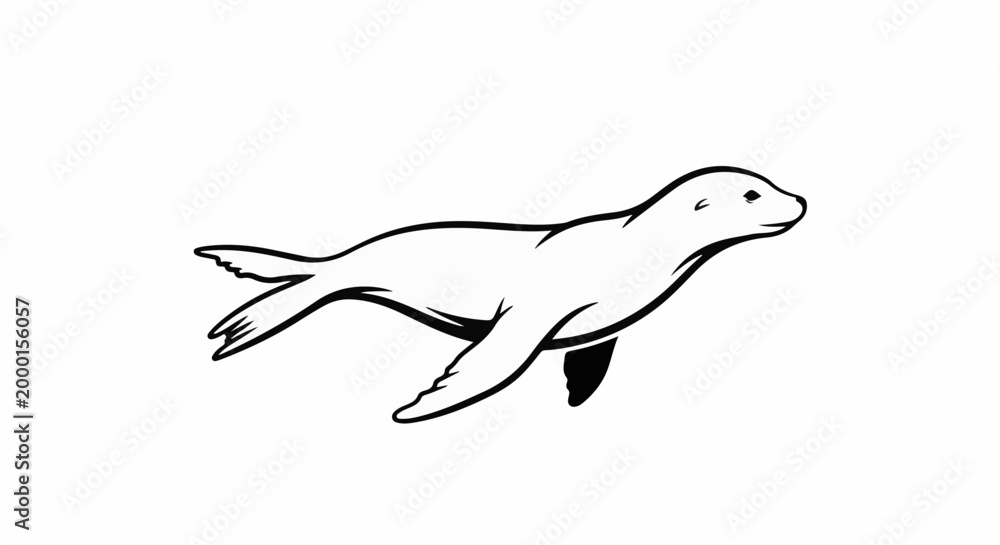Fototapeta premium Line drawing of a seal swimming on a white background