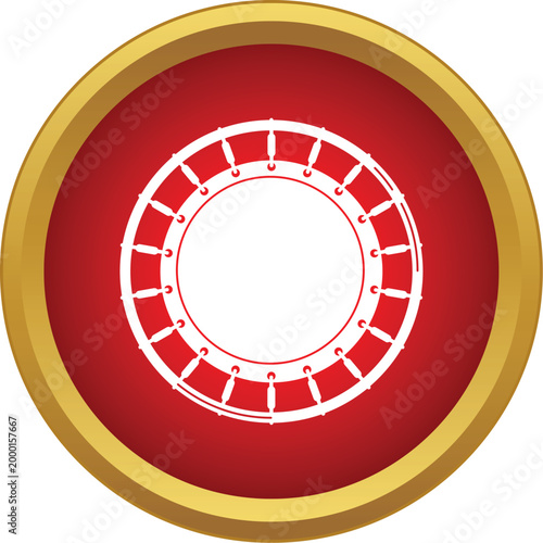 Simple icon featuring a white trampoline on a red circle with a golden frame