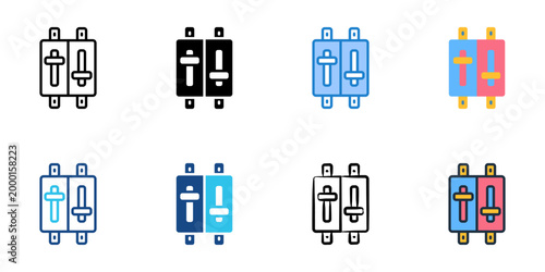 Switchgear icons set multiple style collection. Editable stroke 
