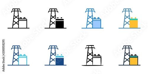 Substation icons set multiple style collection. Editable stroke 
