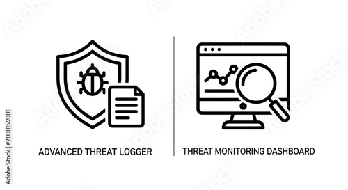 Canvas-taulu Advanced threat logger and threat monitoring dashboard line icons with dashboard