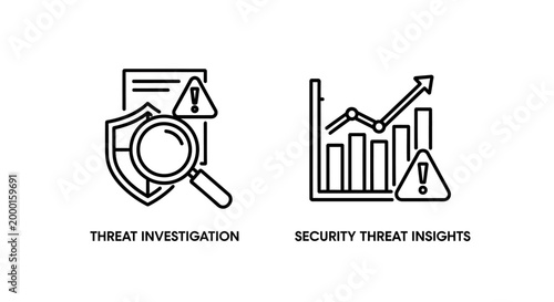 Cyber security threat investigation and insights icon set with security