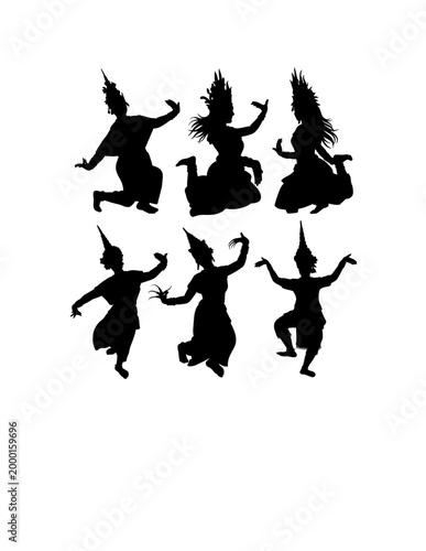 A graceful silhouette of a traditional Thai dancer performing a classical Khon dance